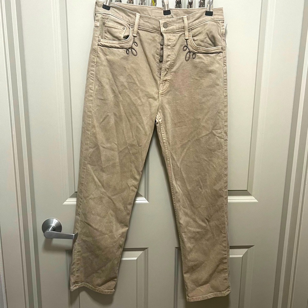 MOTHER “The Tomcat Ankle” Tan Pants with Lace-Up Detail